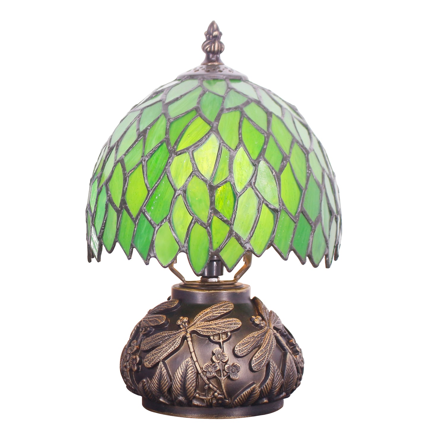 SYETL Small Tiffany Lamp Mushroom Table Lamp, Green Wisteria Leaf Style Mini Stained Glass Desk Memory Lamp Sympathy 8X11 Inch