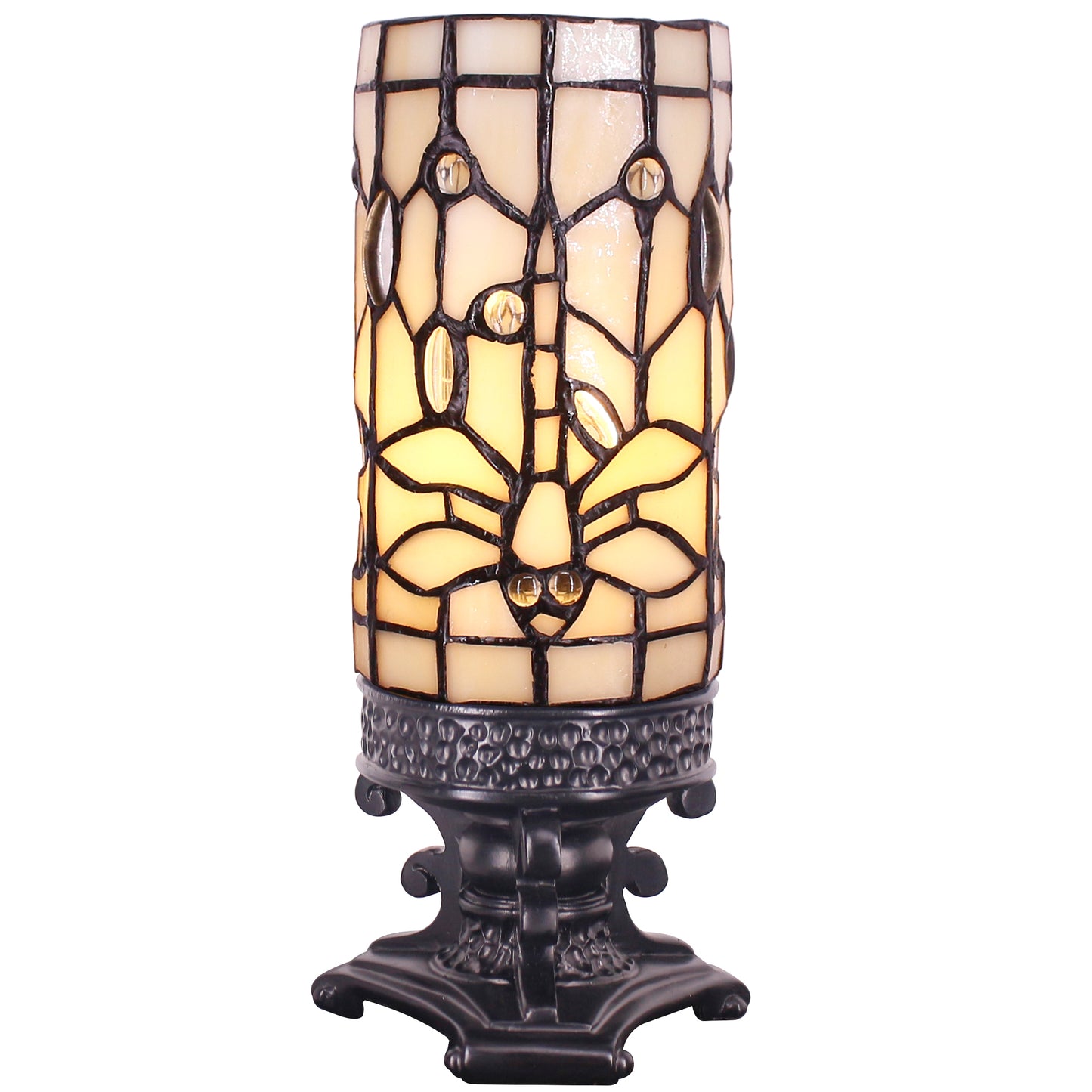 SYETL Small Tiffany Lamp,Mini Stained Glass Table Lamp Cream Dragonfly Desk Lamp Candlestick Style Bedside Uplight for Home Bedroom Nightstand Office