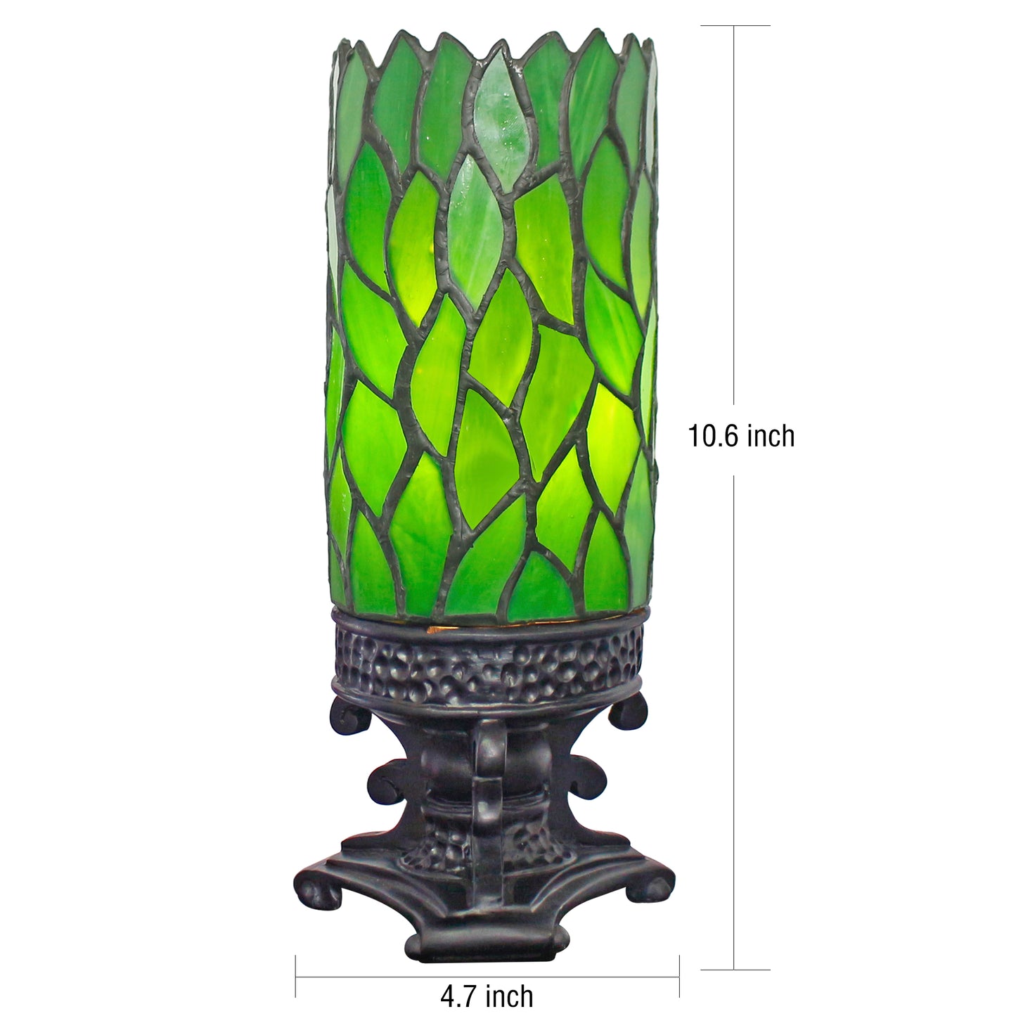 SYETL Small Tiffany Desk Lamp 4X10 Inch Green Wisteria Leaf Candlestick Style Mini Stained Glass Table Memory Lamp Sympathy