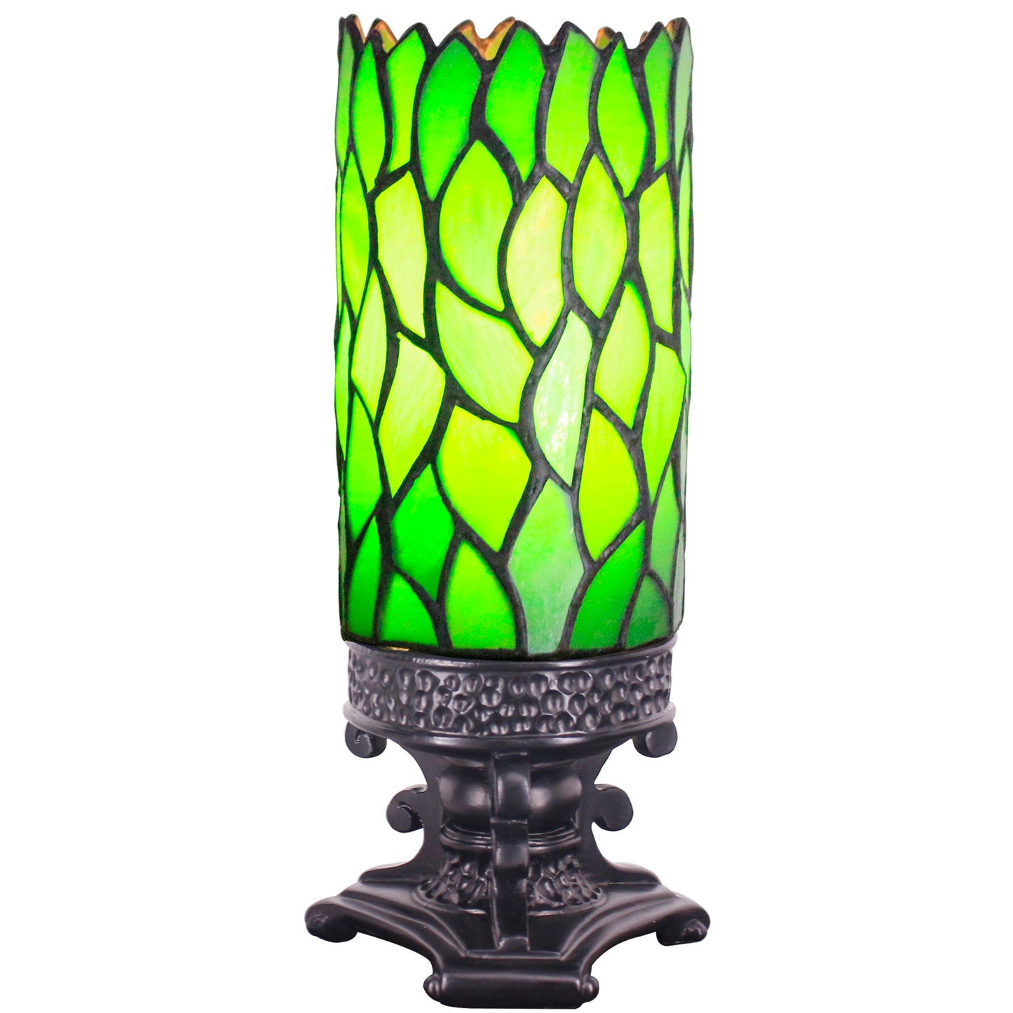 SYETL Small Tiffany Desk Lamp 4X10 Inch Green Wisteria Leaf Candlestick Style Mini Stained Glass Table Memory Lamp Sympathy