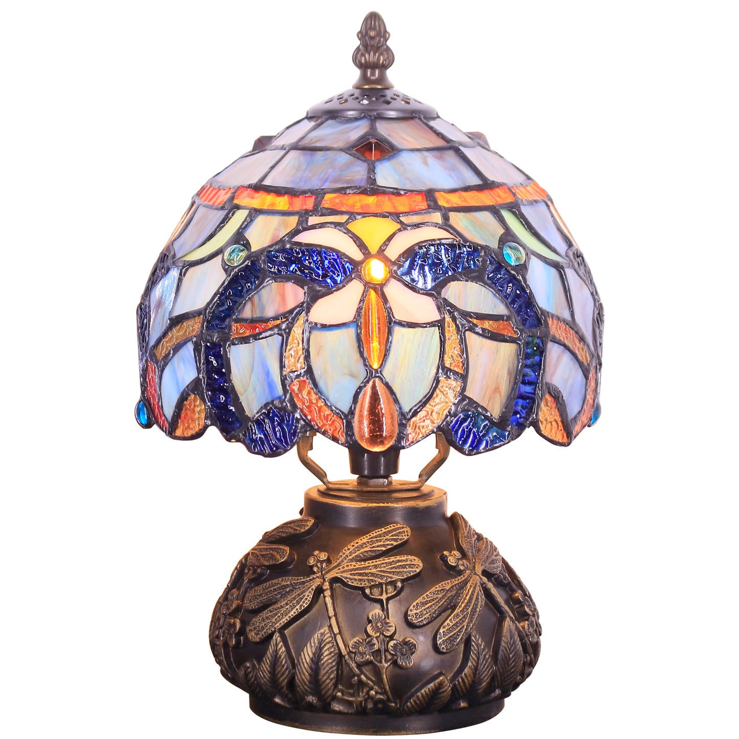 SYETL Small Tiffany Lamp Mushroom Table Lamp, Mini Blue Purple Cloudy Stained Glass Desk Style Memory Lamp Sympathy 8X11 Inch