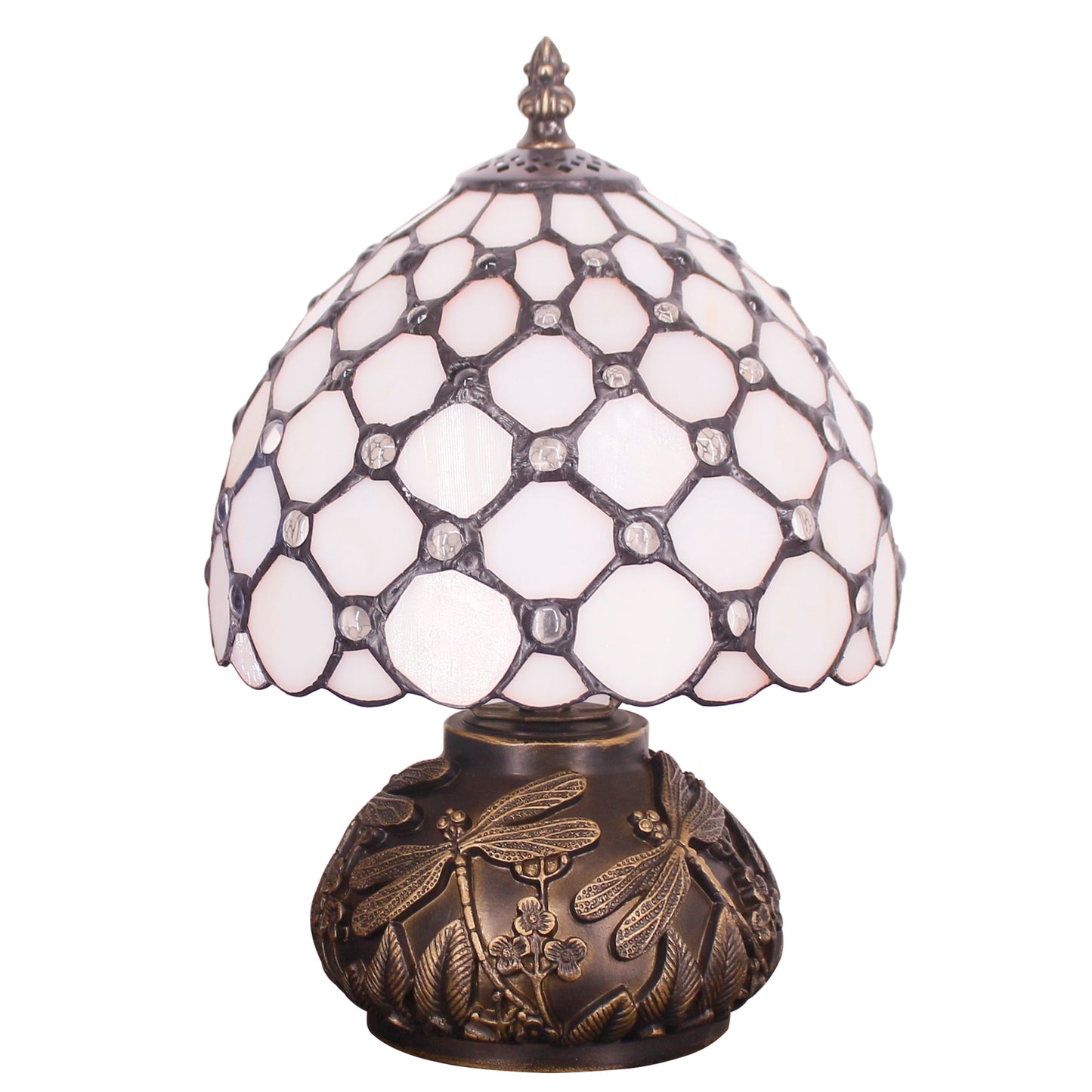 SYETL Small Tiffany Lamp Mushroom Table Lamp, Cream Pearl Beads Style Mini Stained Glass Desk Memory Lamp Sympathy 8X11 Inch