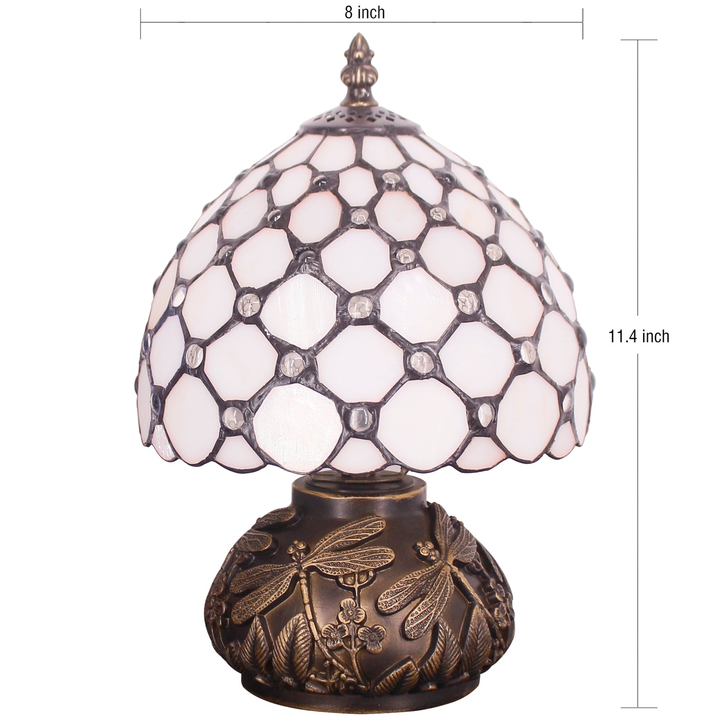 SYETL Small Tiffany Lamp Mushroom Table Lamp, Cream Pearl Beads Style Mini Stained Glass Desk Memory Lamp Sympathy 8X11 Inch