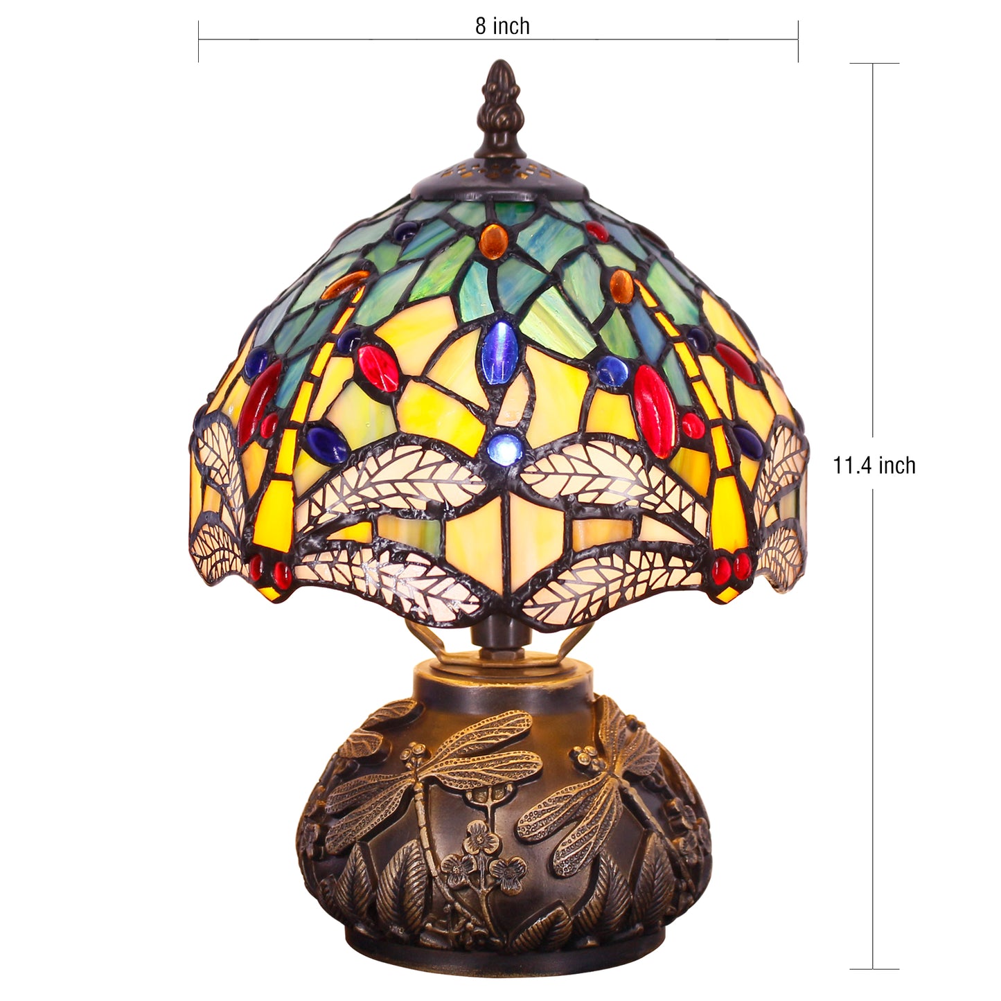 SYETL Small Tiffany Lamp Mushroom Table Lamp, Blue Yellow Dragonfly Style Mini Stained Glass Desk Memory Lamp Sympathy 8X11 Inch