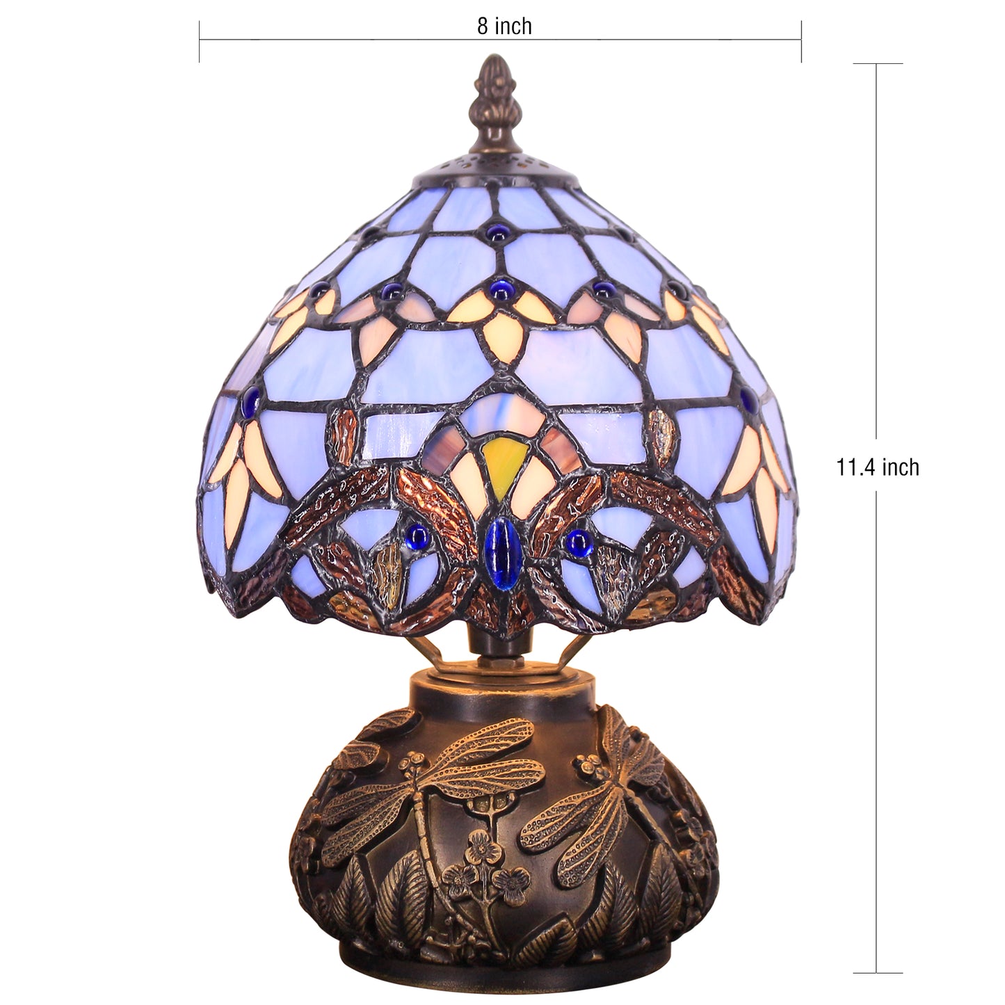 SYETL Small Tiffany Lamp Mushroom Table Lamp, Blue Baroque Style Mini Stained Glass Desk Memory Lamp Sympathy 8X11 Inch