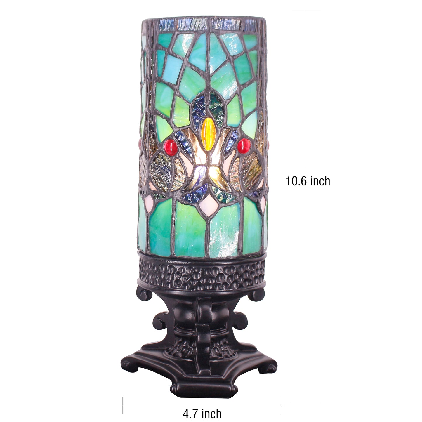 SYETL Small Tiffany Lamp,Mini Stained Glass Table Lamp Green Dragonfly Desk Lamp Candlestick Style Bedside Uplight for Home Bedroom Nightstand Office