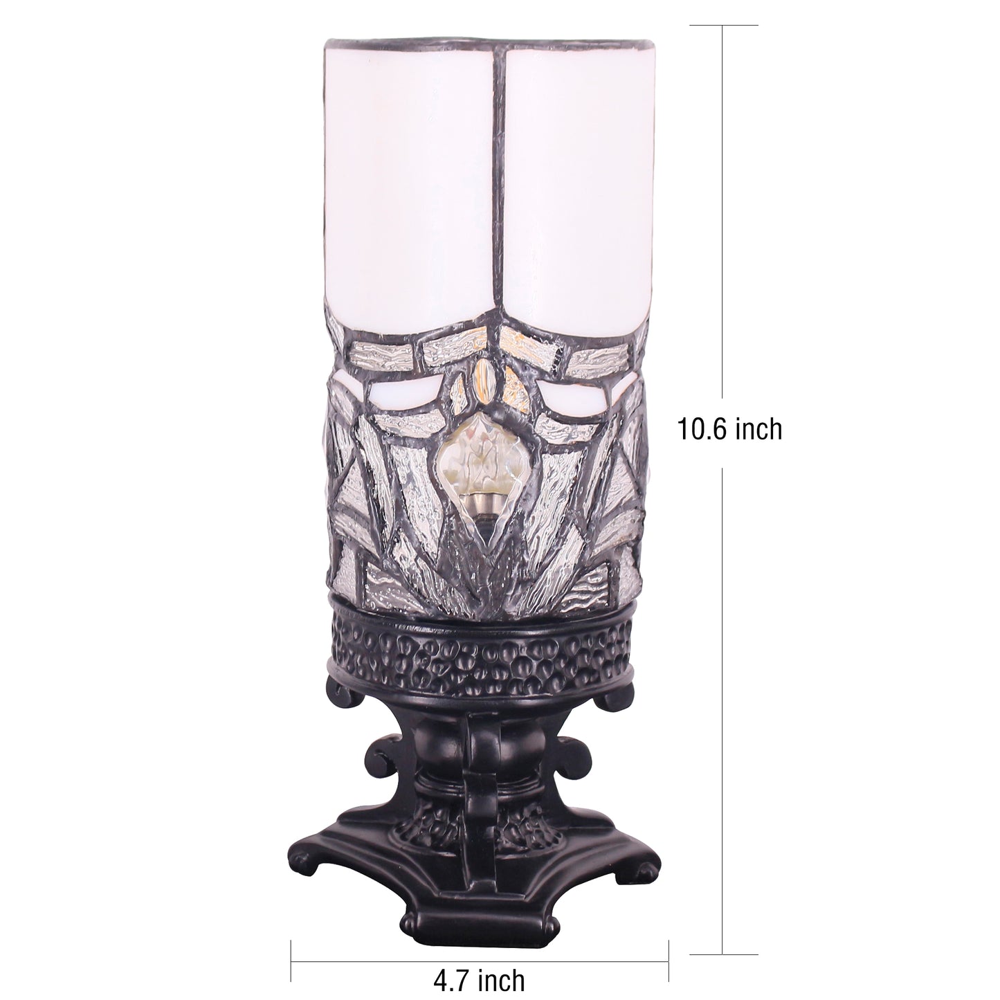 SYETL Small Tiffany Desk Lamp Crystal Bead Candlestick Style Mini White Stained Glass Table Memory Lamp Sympathy 4X10 Inch