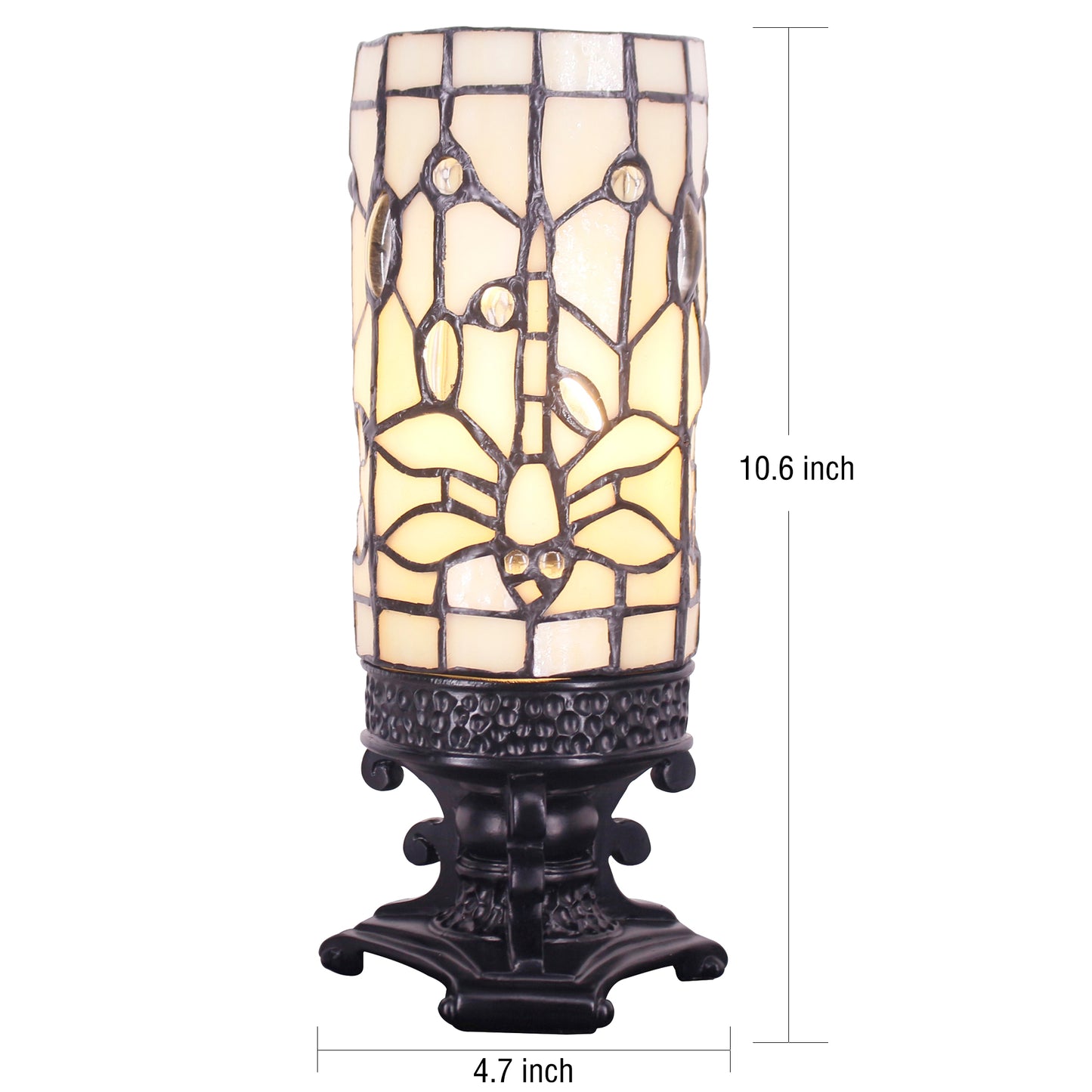 SYETL Small Tiffany Lamp,Mini Stained Glass Table Lamp Cream Dragonfly Desk Lamp Candlestick Style Bedside Uplight for Home Bedroom Nightstand Office