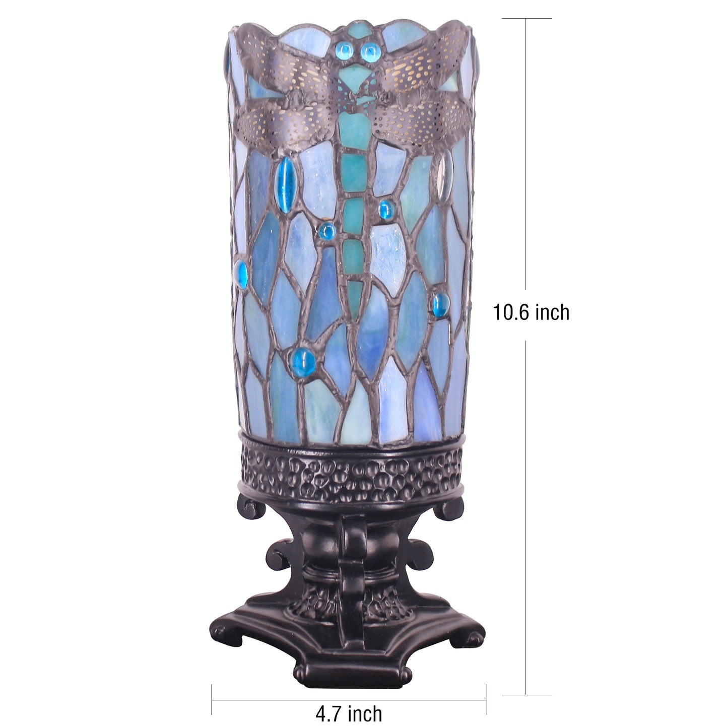 SYETL Small Tiffany Desk Lamp 4X10 Inch Sea Blue Dragonfly Style Mini Stained Glass Table Memory Lamp Sympathy